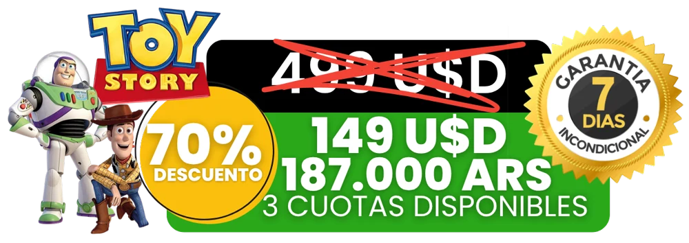 Oferta de lanzamiento: 70% de descuento. 149 U$D o 187.000 ARS en 3 cuotas. Garantía de 7 días.